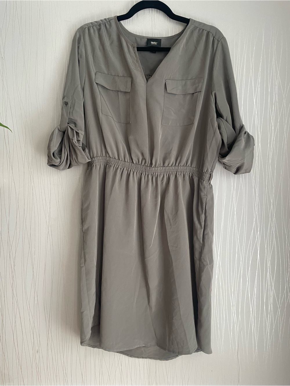 Mossimo Olive Green Utility Shirt Dress Women’s Size Large Roll Tab Sleeve - Picture 3 of 8